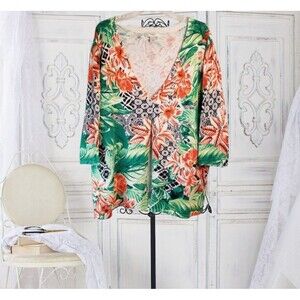 Women's Knit Cardigan Size 3X Tropical Floral Design CJ Banks 3/4 Sleeve A